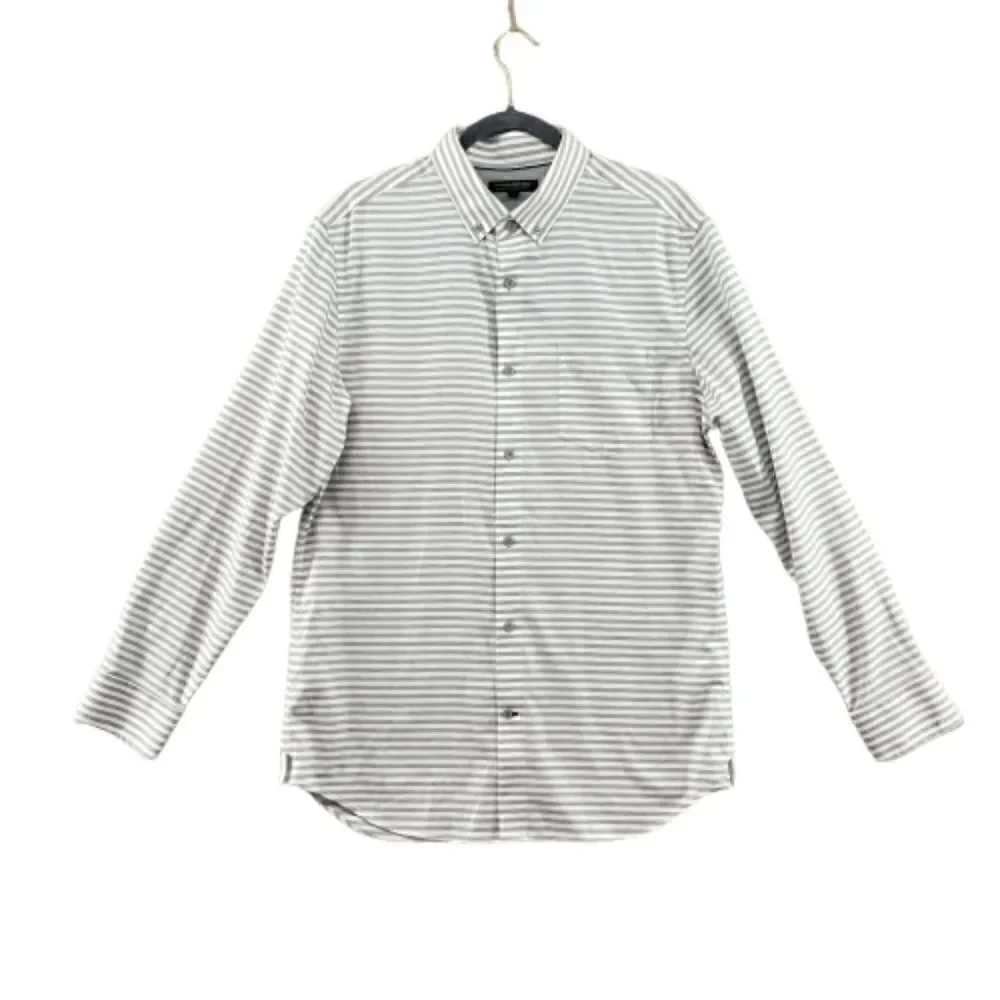 Banana republic button down shirt mens large gray white stripe NEW